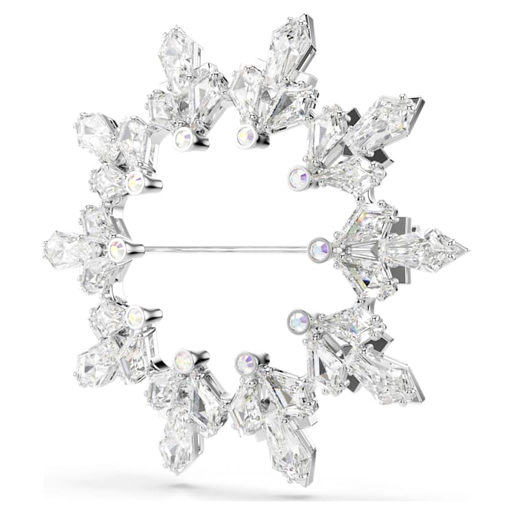 Idyllia brooch, Mixed cuts, Snowflake, White, Rhodium plated by SWAROVSKI