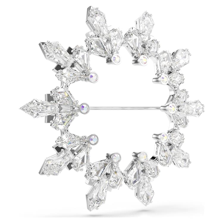 Idyllia brooch, Mixed cuts, Snowflake, White, Rhodium plated by SWAROVSKI