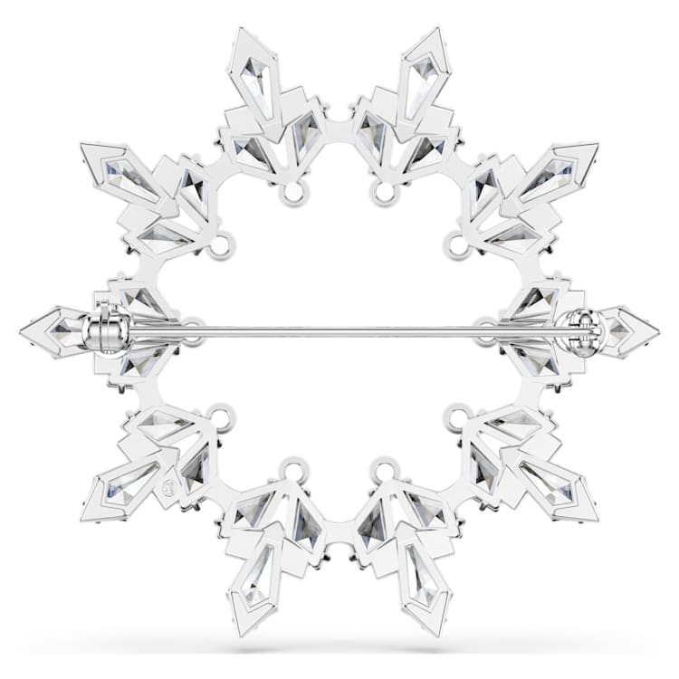 Idyllia brooch, Mixed cuts, Snowflake, White, Rhodium plated by SWAROVSKI