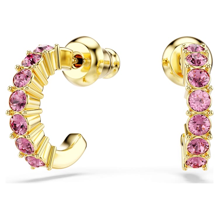 Mini Hoop hoop earrings, Round cut, Pink, Gold-tone plated by SWAROVSKI