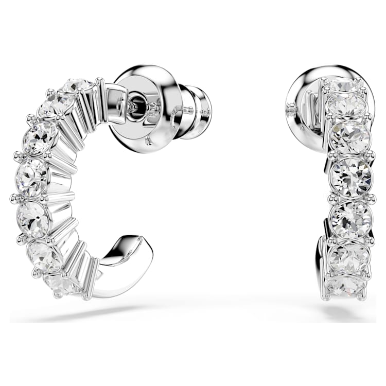 Mini Hoop hoop earrings, Round cut, White, Rhodium plated by SWAROVSKI