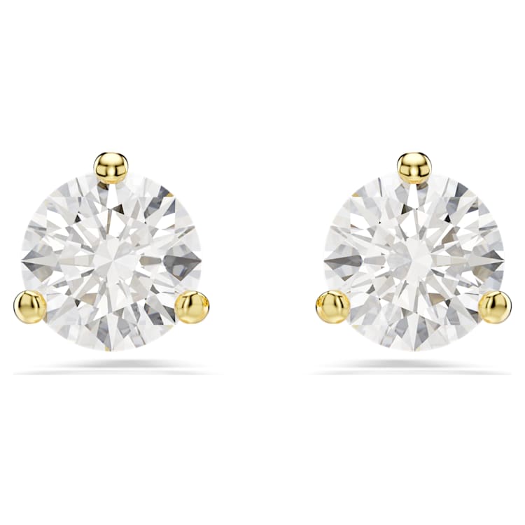 Solitaire stud earrings, Round cut, White, Gold-tone plated by SWAROVSKI