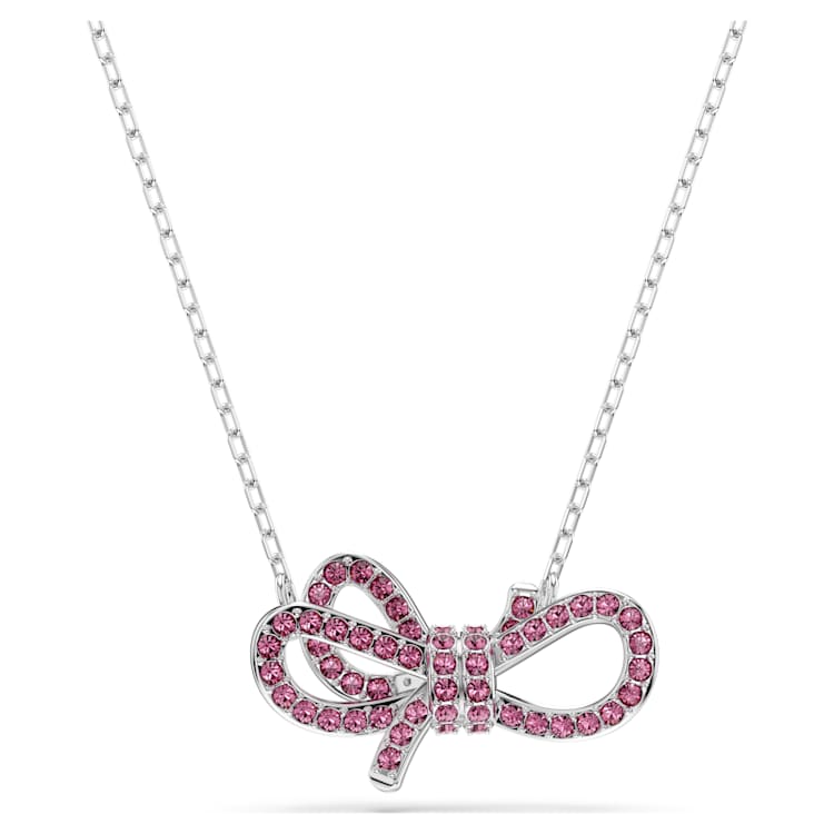 Lifelong Bow pendant, Bow, Pink, Rhodium plated by SWAROVSKI