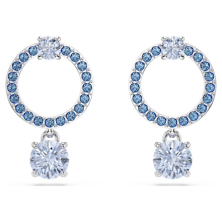 Attract drop earrings, Round cut, Blue, Rhodium plated by SWAROVSKI