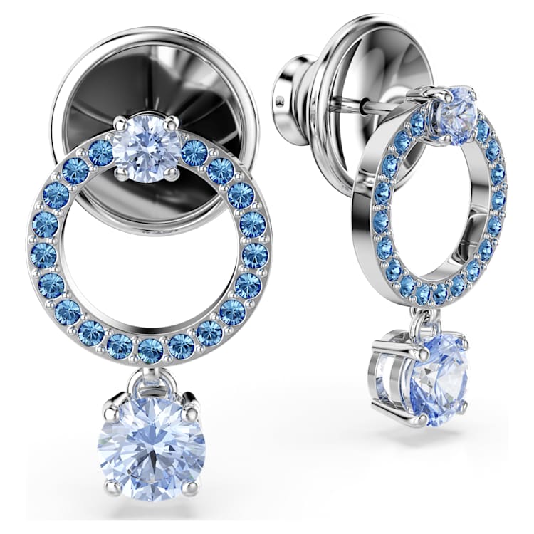 Attract drop earrings, Round cut, Blue, Rhodium plated by SWAROVSKI