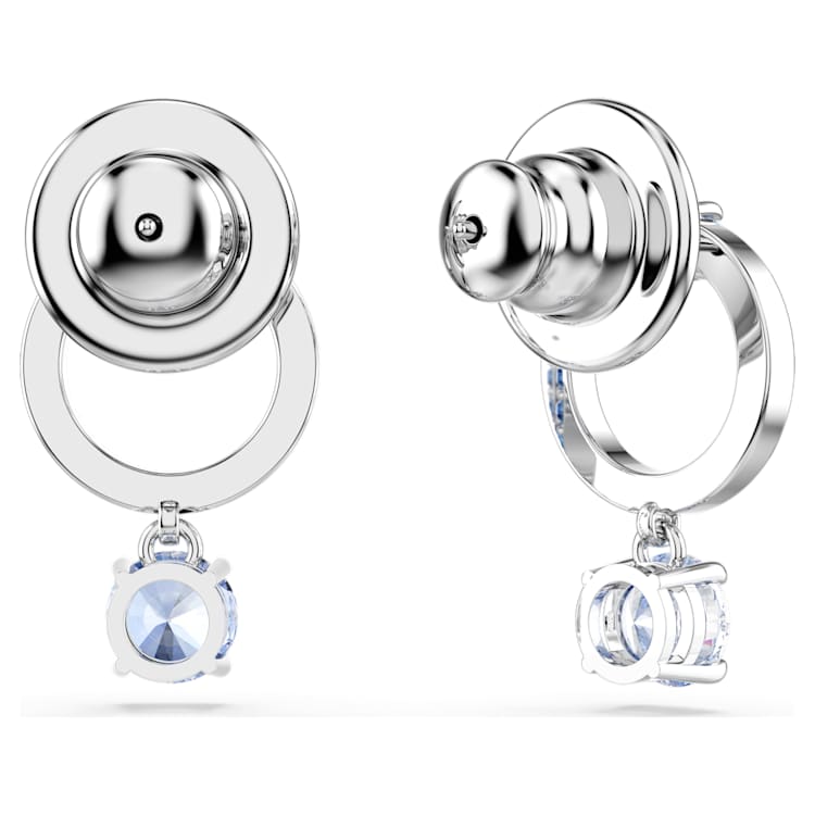 Attract drop earrings, Round cut, Blue, Rhodium plated by SWAROVSKI