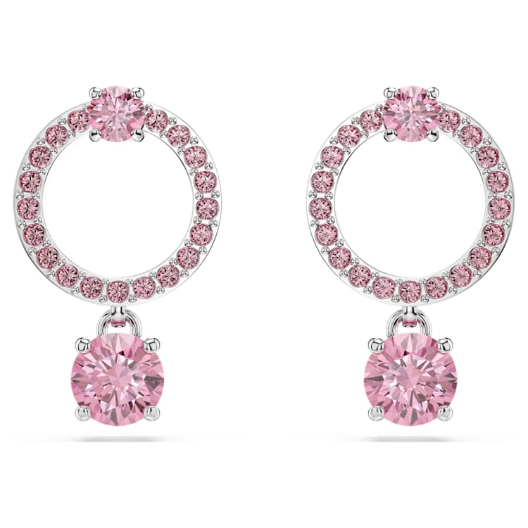 Attract drop earrings, Round cut, Pink, Rhodium plated by SWAROVSKI