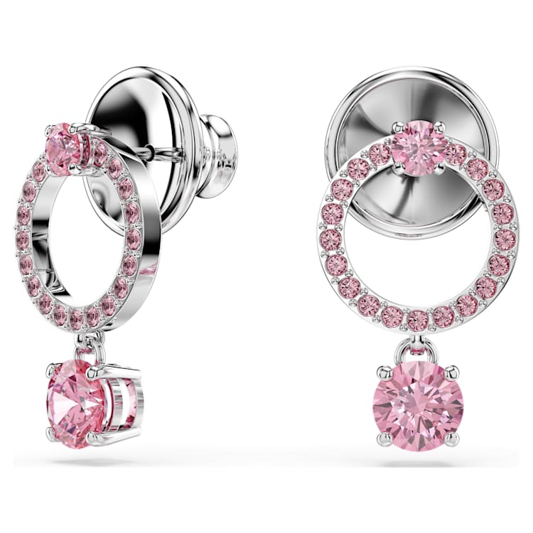 Attract drop earrings, Round cut, Pink, Rhodium plated by SWAROVSKI