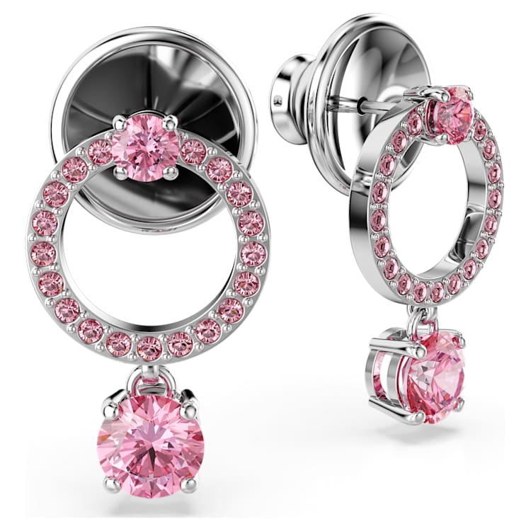 Attract drop earrings, Round cut, Pink, Rhodium plated by SWAROVSKI