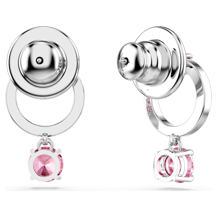 Attract drop earrings, Round cut, Pink, Rhodium plated by SWAROVSKI