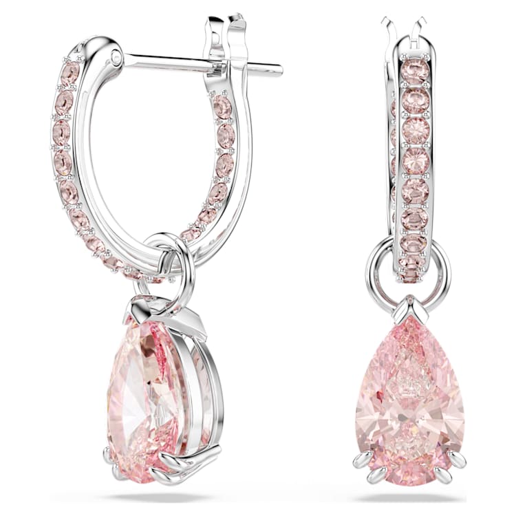 Attract drop earrings, Pear cut, Pink, Rhodium plated by SWAROVSKI