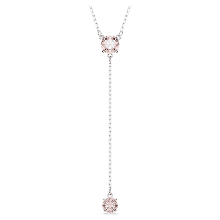 Attract Y necklace, Round cut, Pink, Rhodium plated by SWAROVSKI