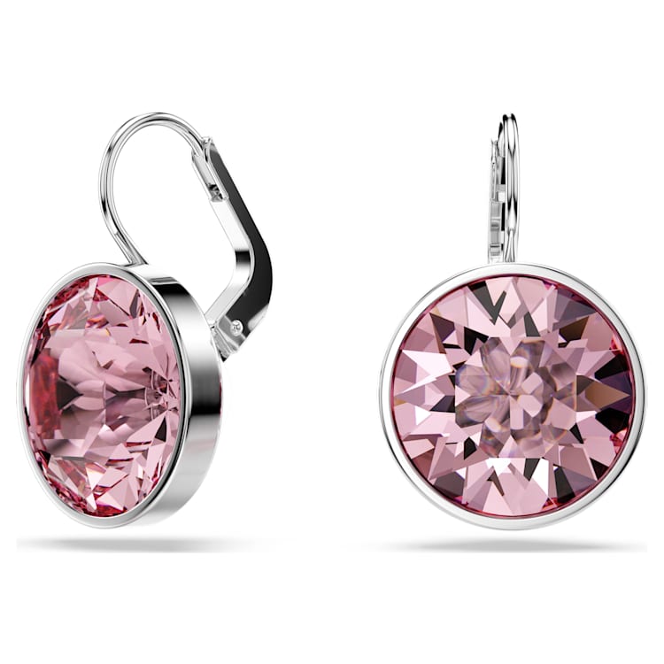 Bella drop earrings, Round cut, Pink, Rhodium plated by SWAROVSKI