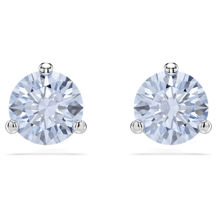 Solitaire stud earrings, Round cut, Blue, Rhodium plated by SWAROVSKI