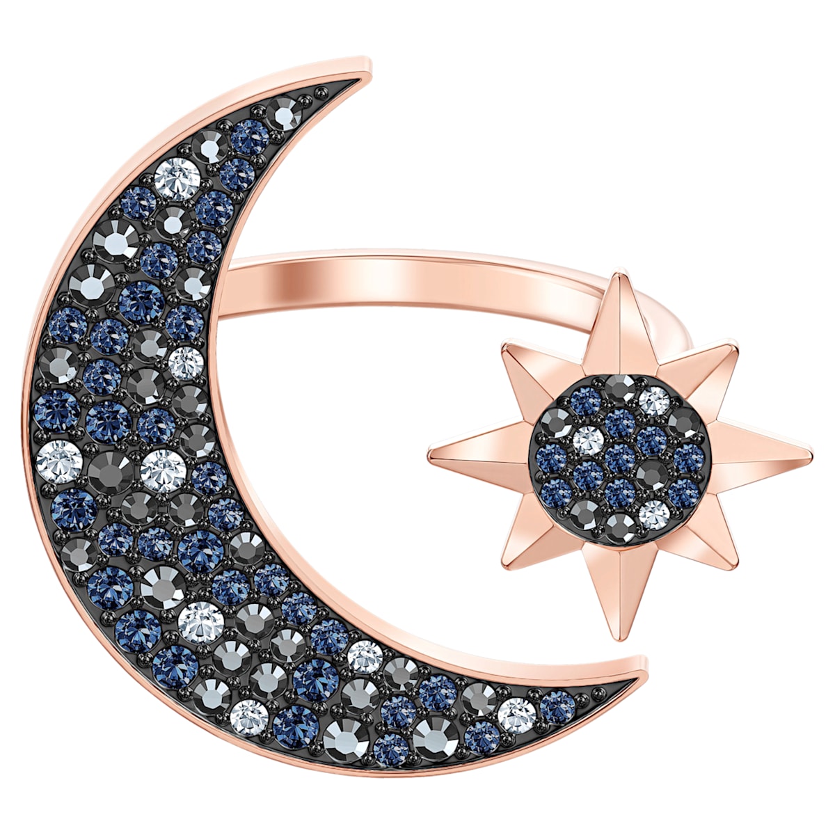 Swarovski Symbolic open ring, Graduated crystals, Moon and star, Multicolored, Rose-gold tone plated - Swarovski, 5499613