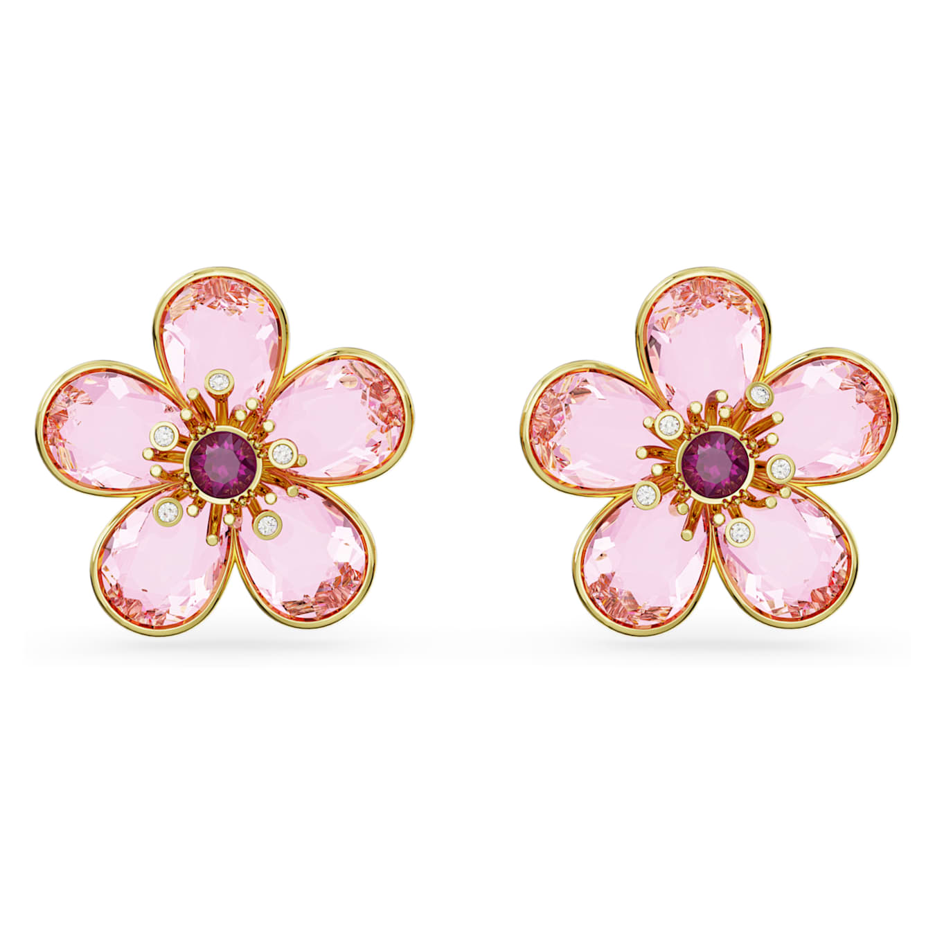 Florere stud earrings - Flower, Pink, Gold-tone plated