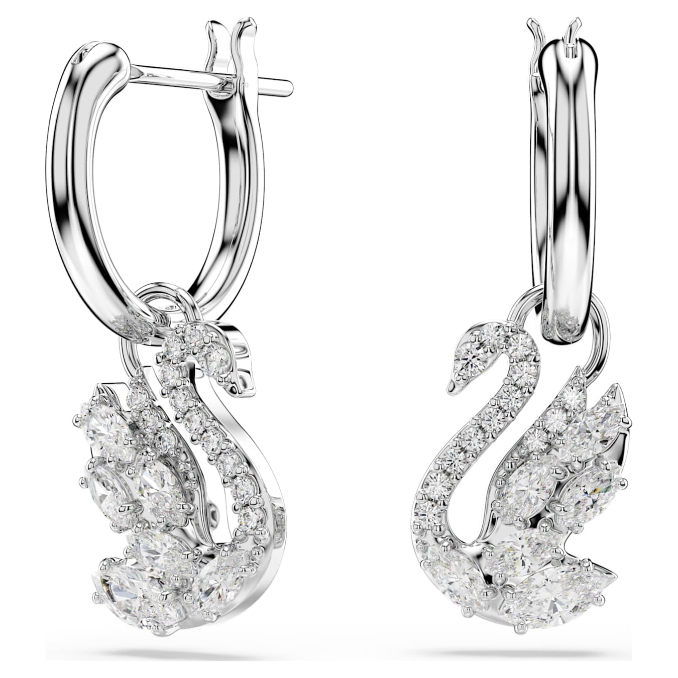 Swarovski Swan drop earrings with white crystals and rhodium plating