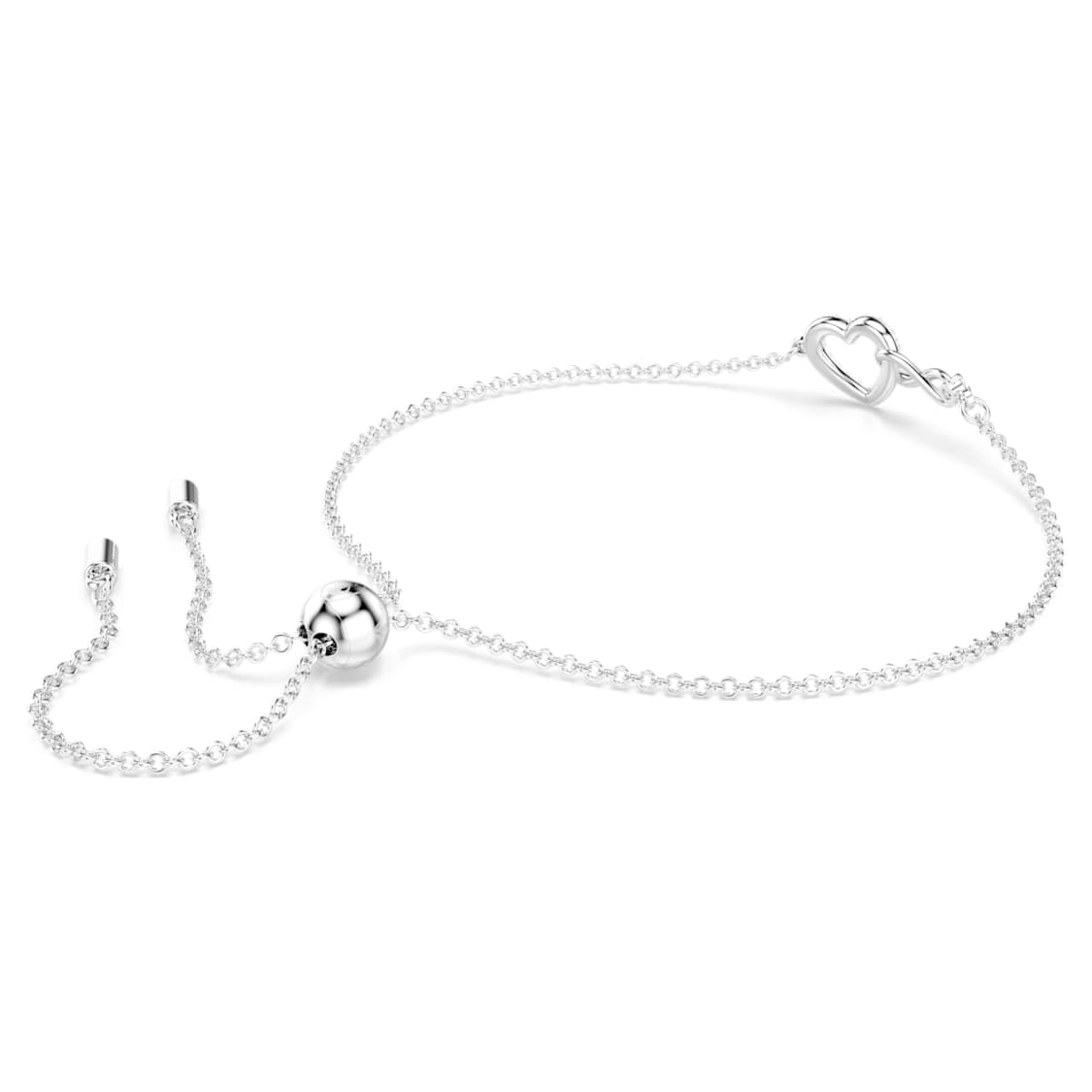 Hyperbola bracelet, Infinity and heart, White, Rhodium plated by SWAROVSKI