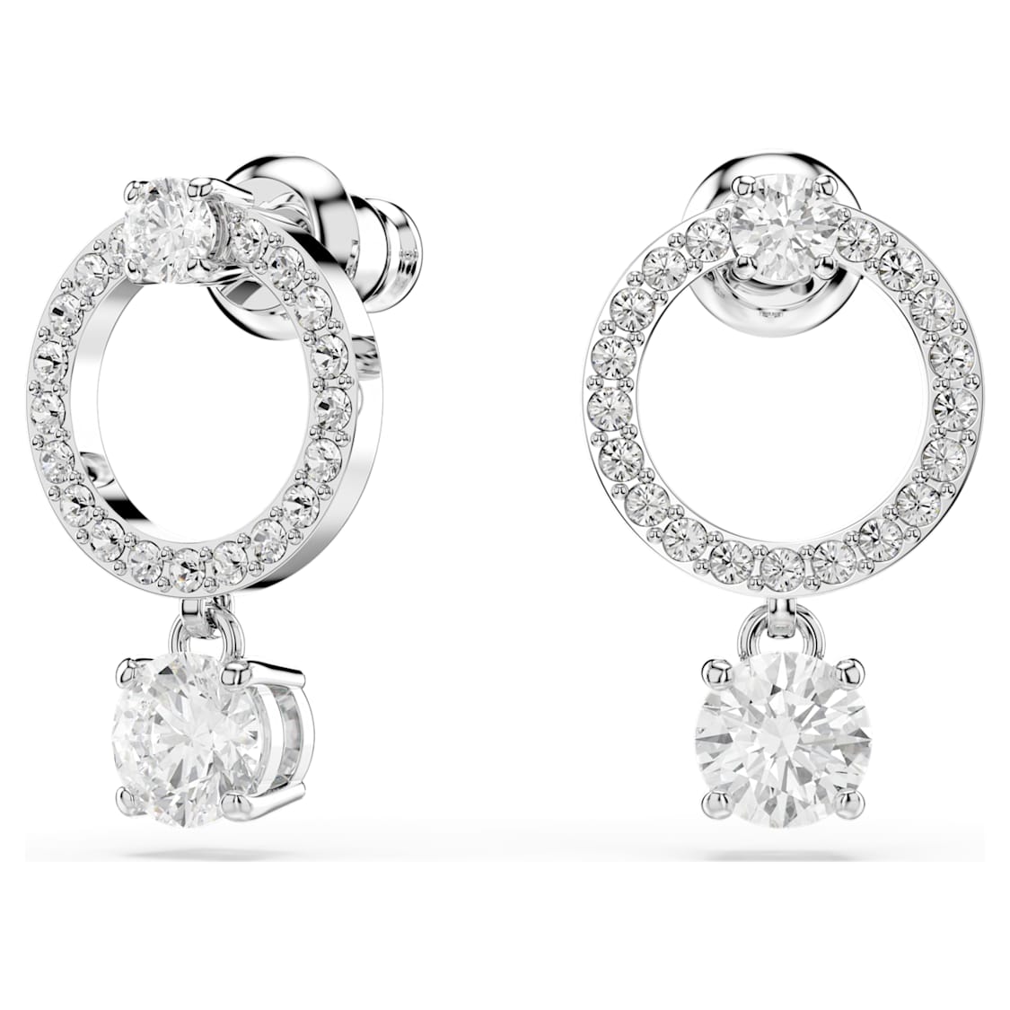 Constella hoop earrings, Round cut, White, Rhodium plated - Swarovski, 5563278