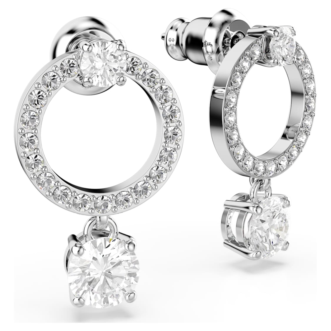 Constella hoop earrings, Round cut, White, Rhodium plated - Swarovski, 5563278
