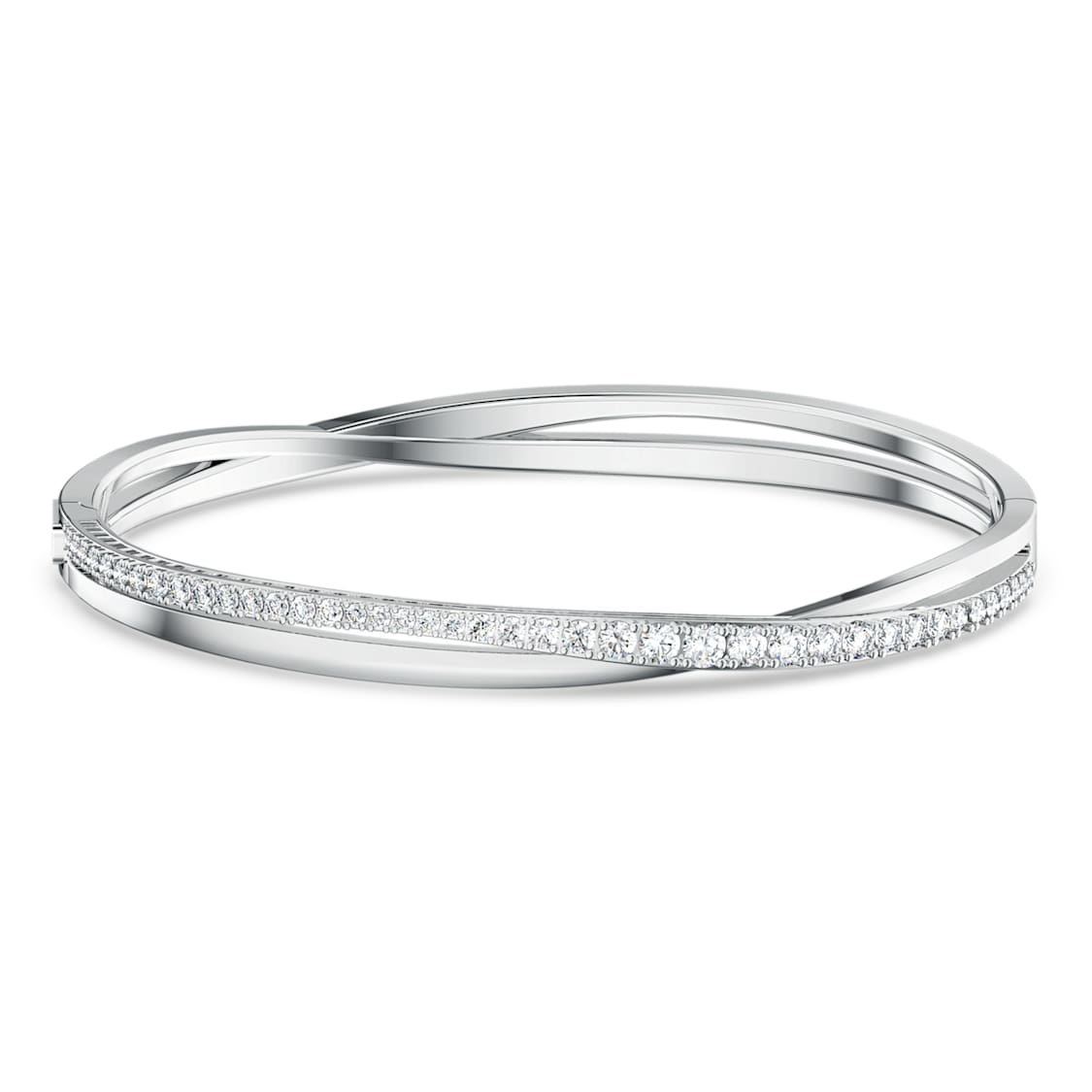 Hyperbola bangle, Round cut, White, Rhodium plated by SWAROVSKI