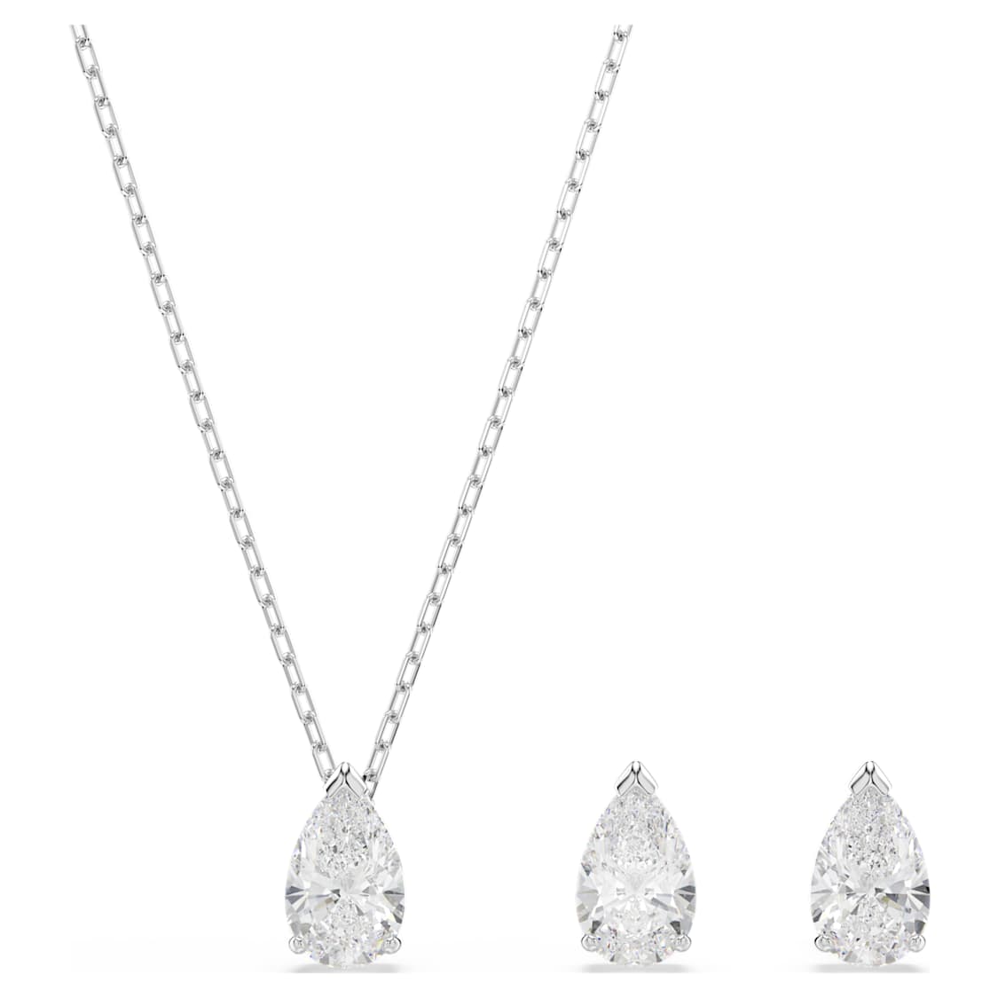 Stilla Attract set, Pear cut, White, Rhodium plated by SWAROVSKI