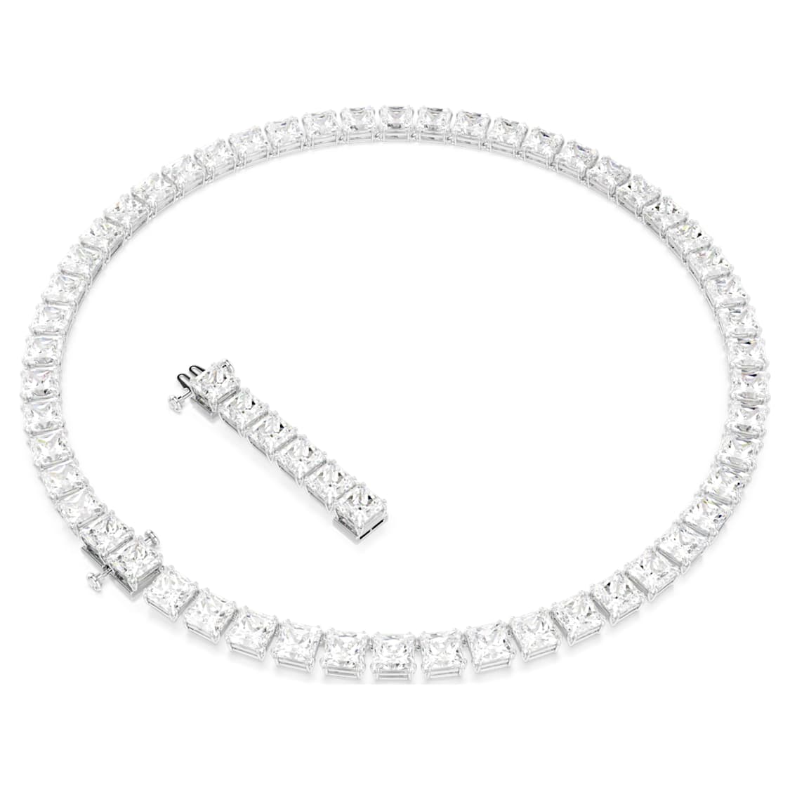 Matrix Tennis necklace, Square cut, White, Rhodium plated by SWAROVSKI