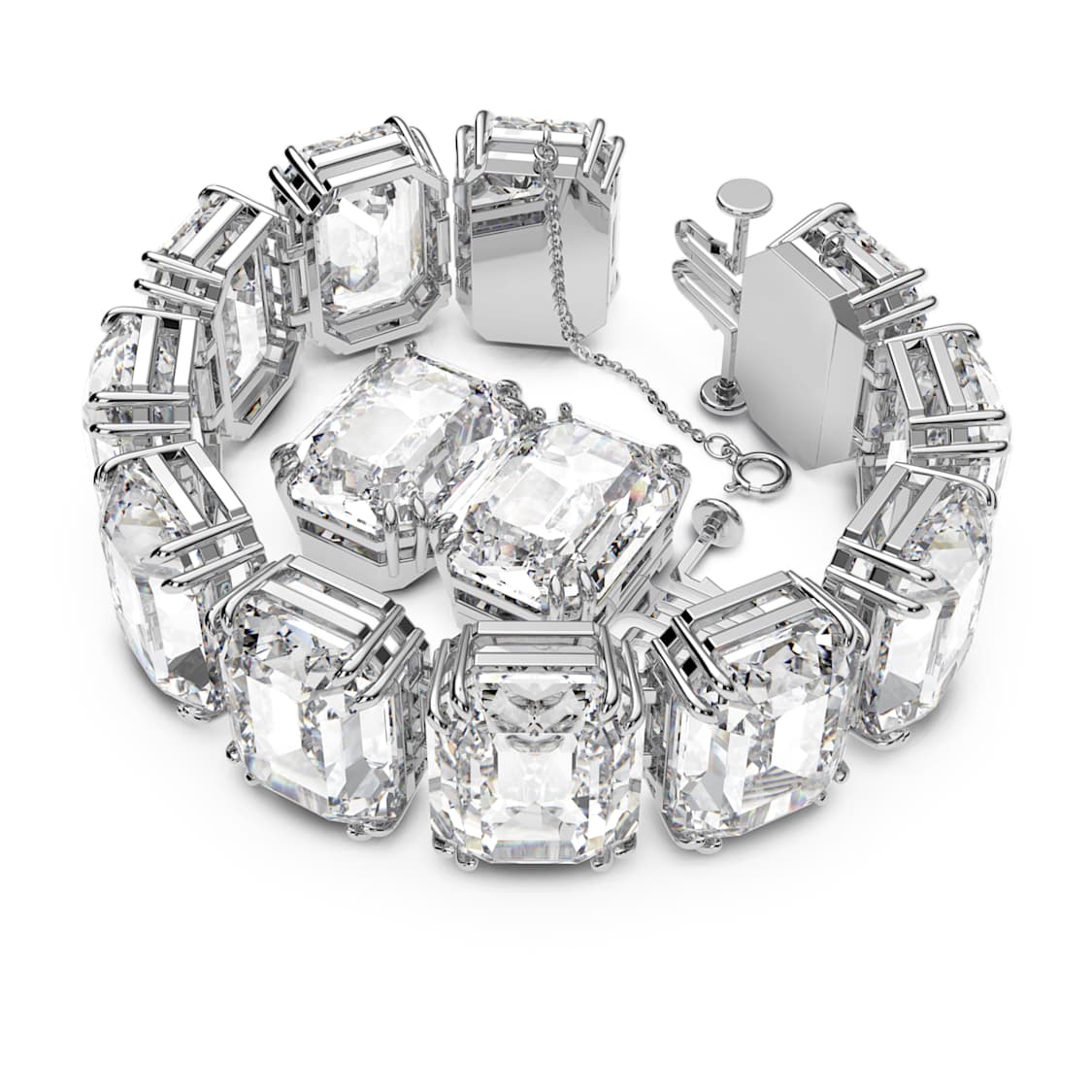 Millenia bracelet, Oversized crystals, Octagon cut, White, Rhodium plated by SWAROVSKI