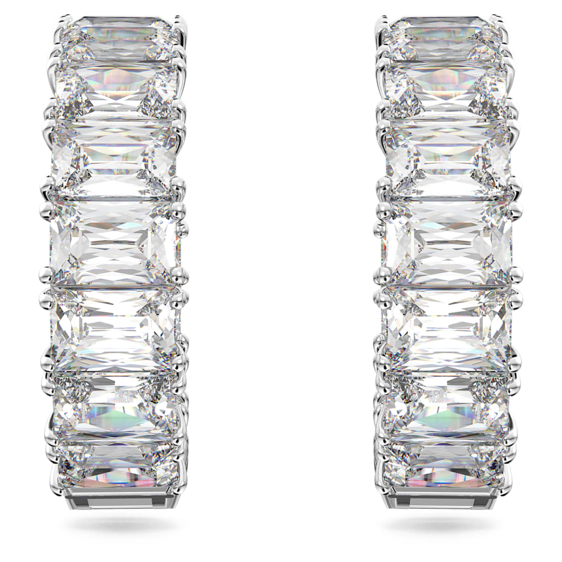 Matrix hoop earrings, Octagon cut, White, Rhodium plated by SWAROVSKI