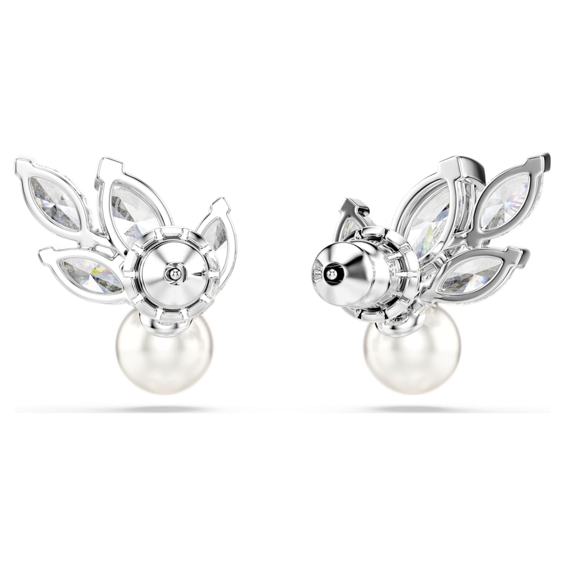 Louison Pearl stud earrings, Leaf, White, Rhodium plated by SWAROVSKI