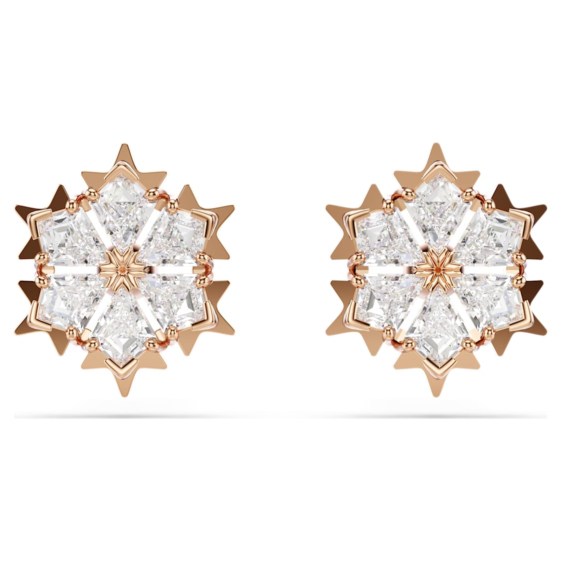 Magic stud earrings, Snowflake, White, Rose gold-tone plated by SWAROVSKI