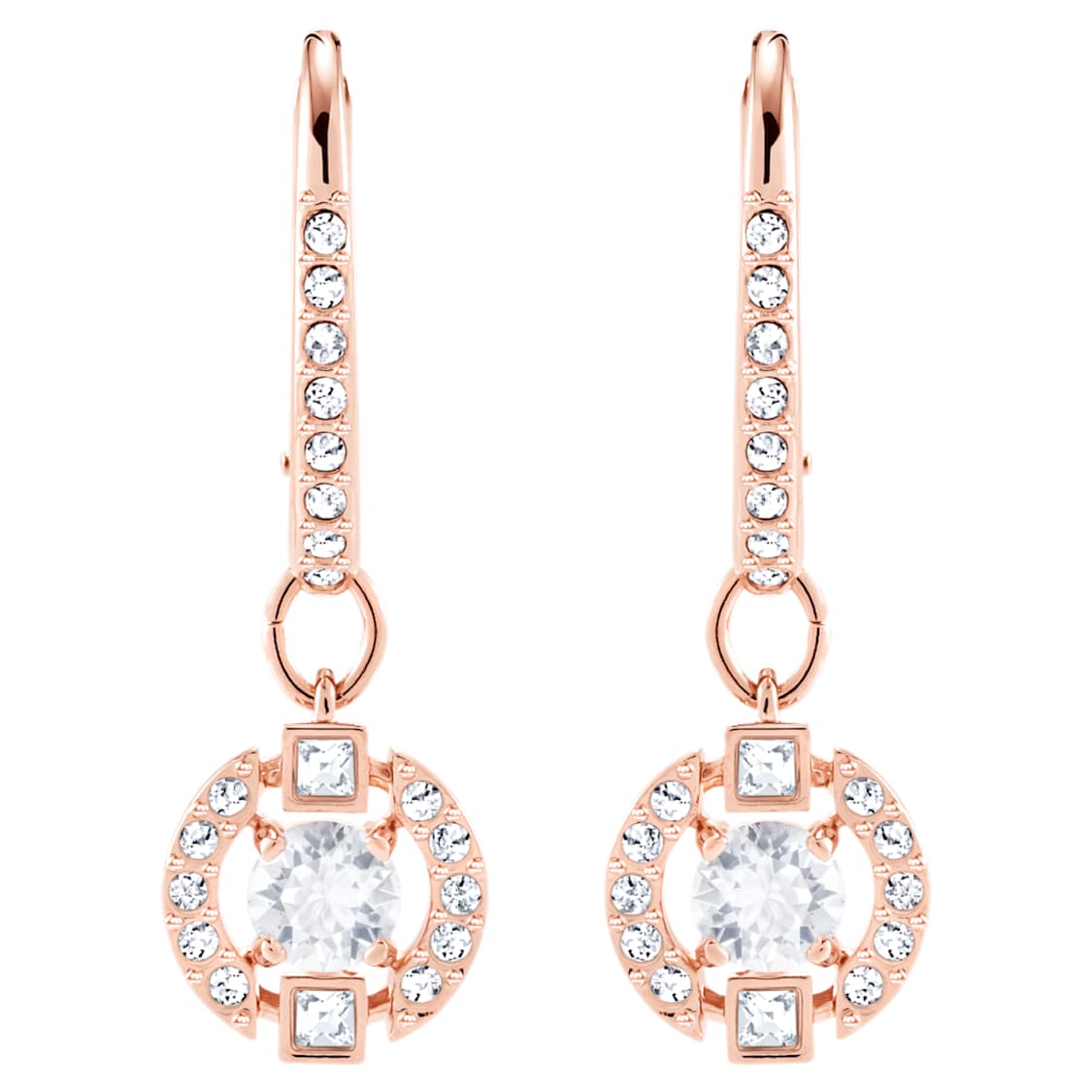 Una drop earrings, Round cut, pavé, White, Rose gold-tone plated by SWAROVSKI