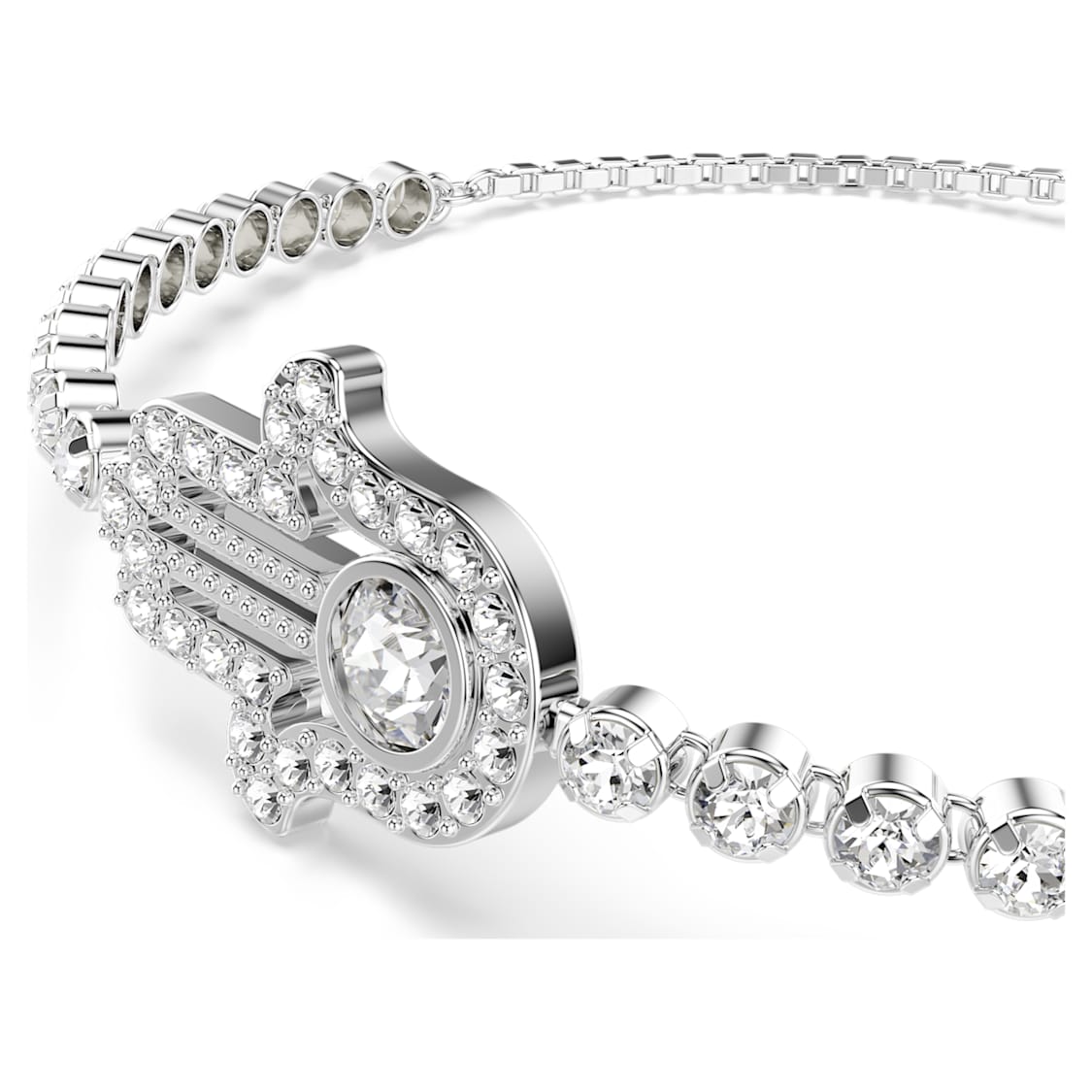 Matrix bracelet, Hand, White, Rhodium plated by SWAROVSKI
