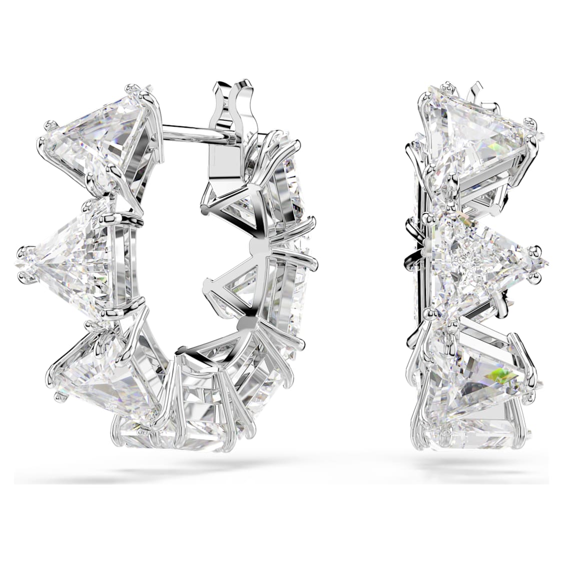 Matrix hoop earrings, White, Rhodium plated by SWAROVSKI