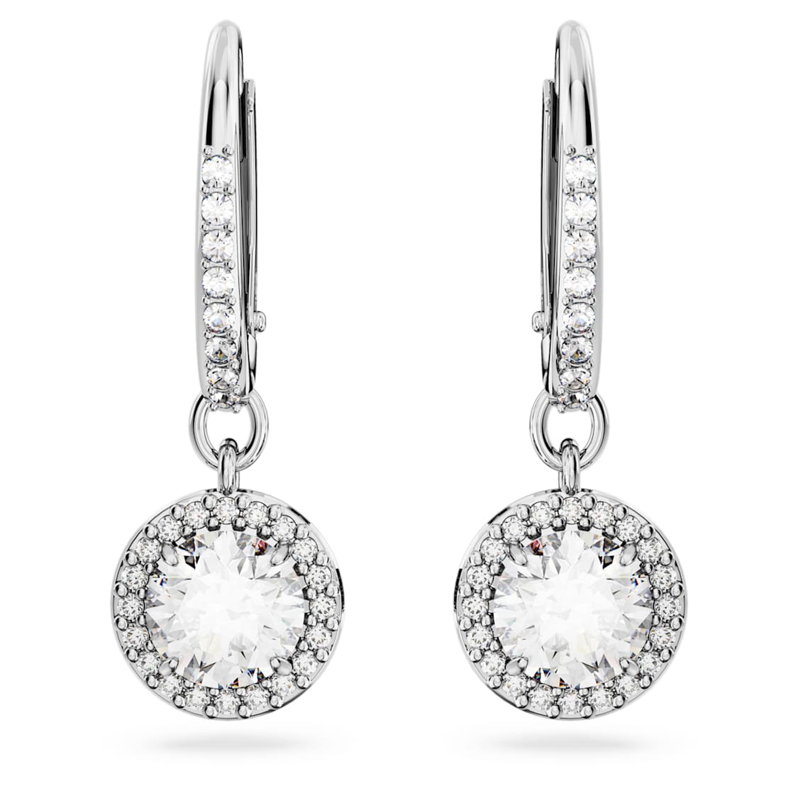Una Angelic drop earrings, Round cut, Pavé, White