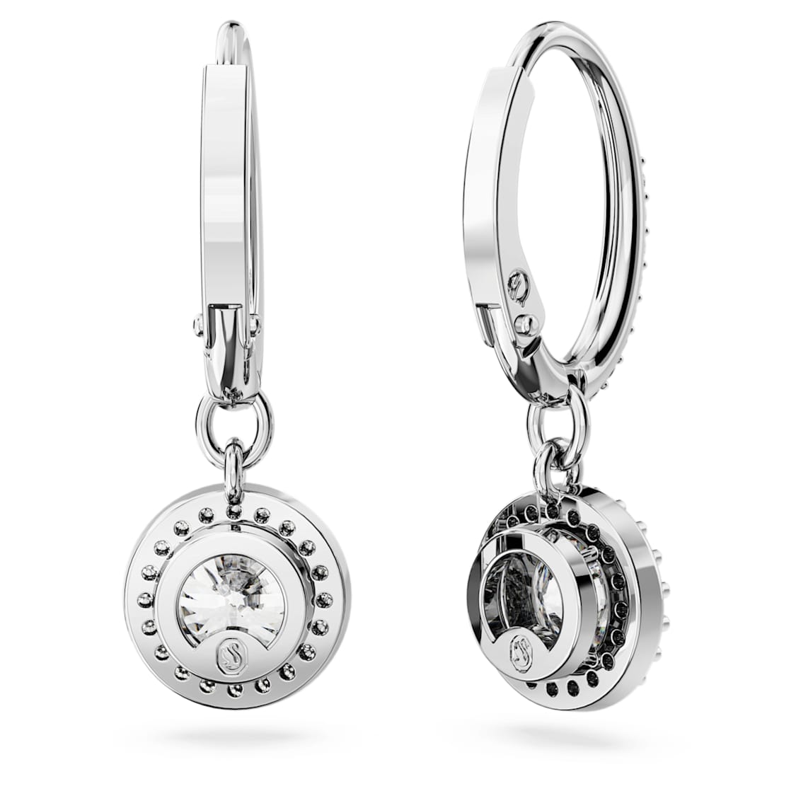 Una Angelic drop earrings, Round cut, Pavé, White, Rhodium plated by SWAROVSKI