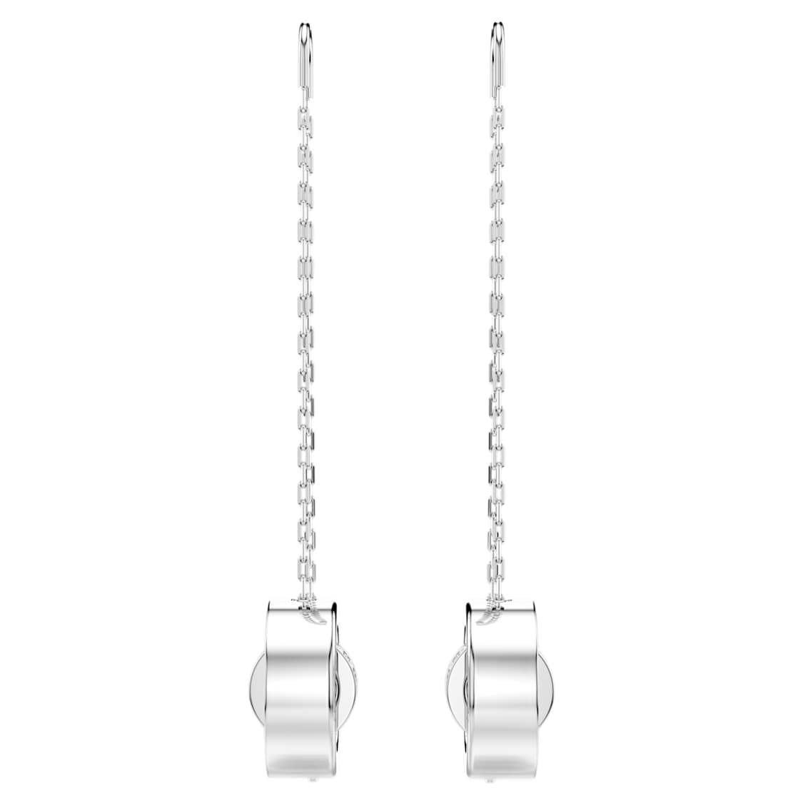 Dextera drop earrings, Pavé, Long, White, Rhodium plated by SWAROVSKI