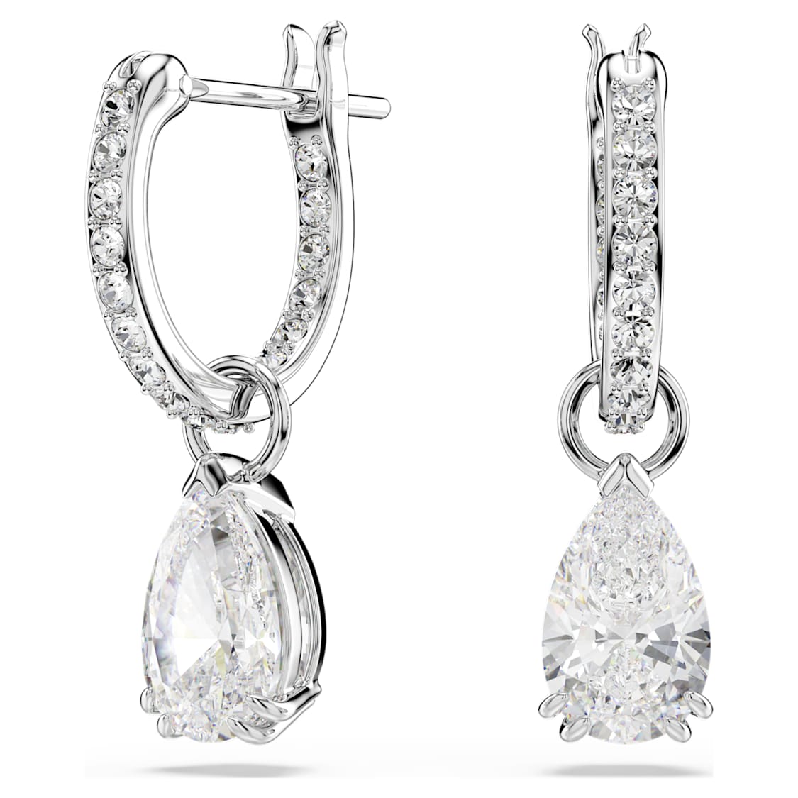 Stilla drop earrings, Pear cut, Round cut, White, Rhodium plated by SWAROVSKI