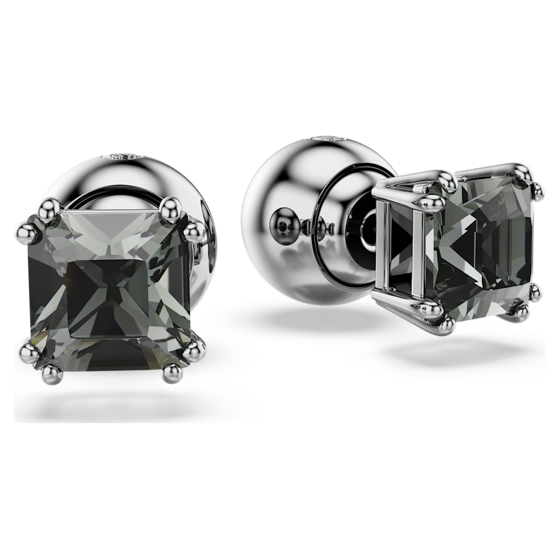 Millenia stud earrings, Square cut, Black, Ruthenium plated by SWAROVSKI