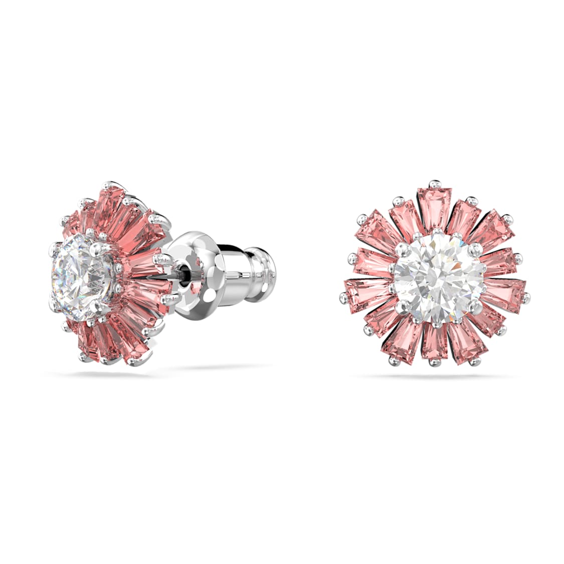 Idyllia stud earrings, Mixed cuts, Sun, Pink, Rhodium plated by SWAROVSKI