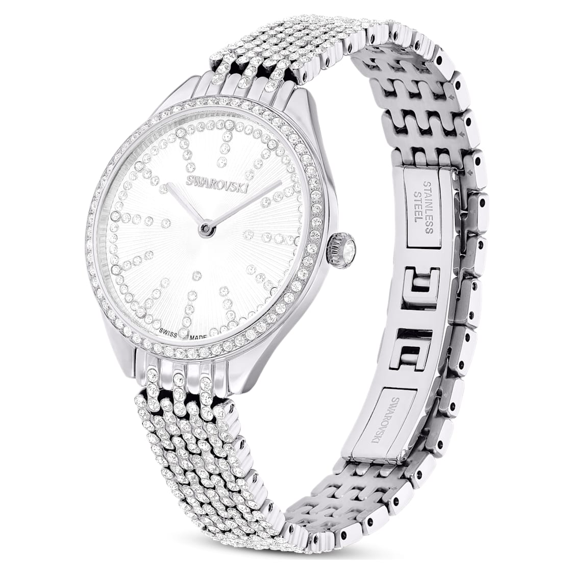 Attract watch, Swiss Made, Full pavé, Crystal bracelet, Silver Tone, Stainless steel by SWAROVSKI