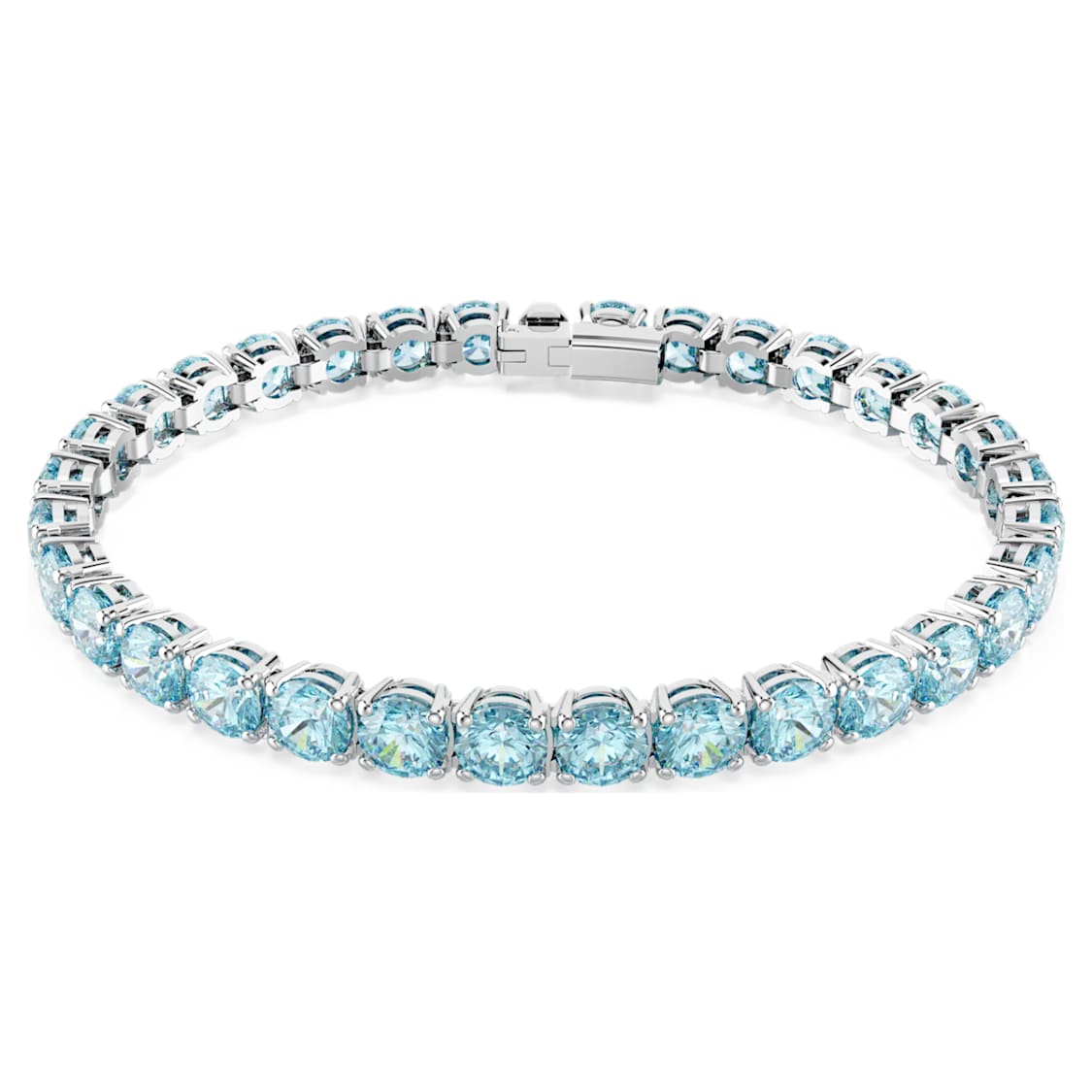 Matrix Tennis bracelet, Round cut, Blue, Rhodium plated - Swarovski, 5648927
