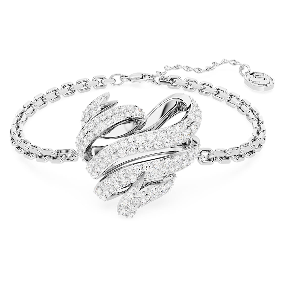Volta bracelet, Heart, White, Rhodium plated by SWAROVSKI