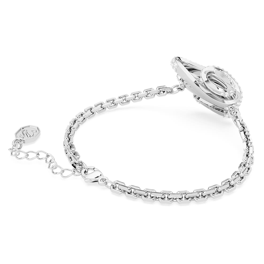 Volta bracelet, Heart, White, Rhodium plated by SWAROVSKI