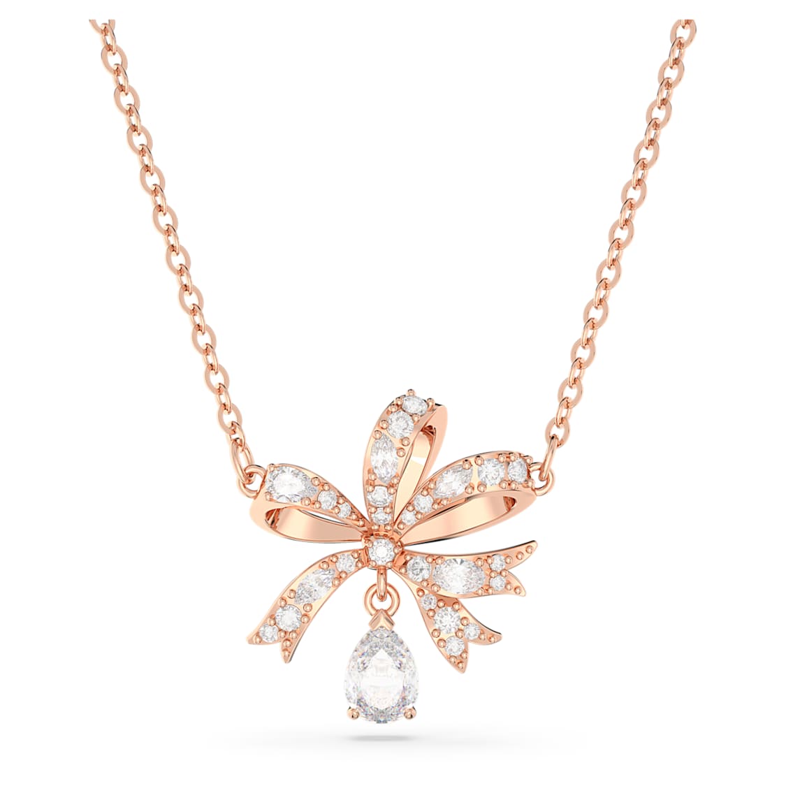 Volta necklace, Bow, Small, White, Rose gold-tone plated by SWAROVSKI