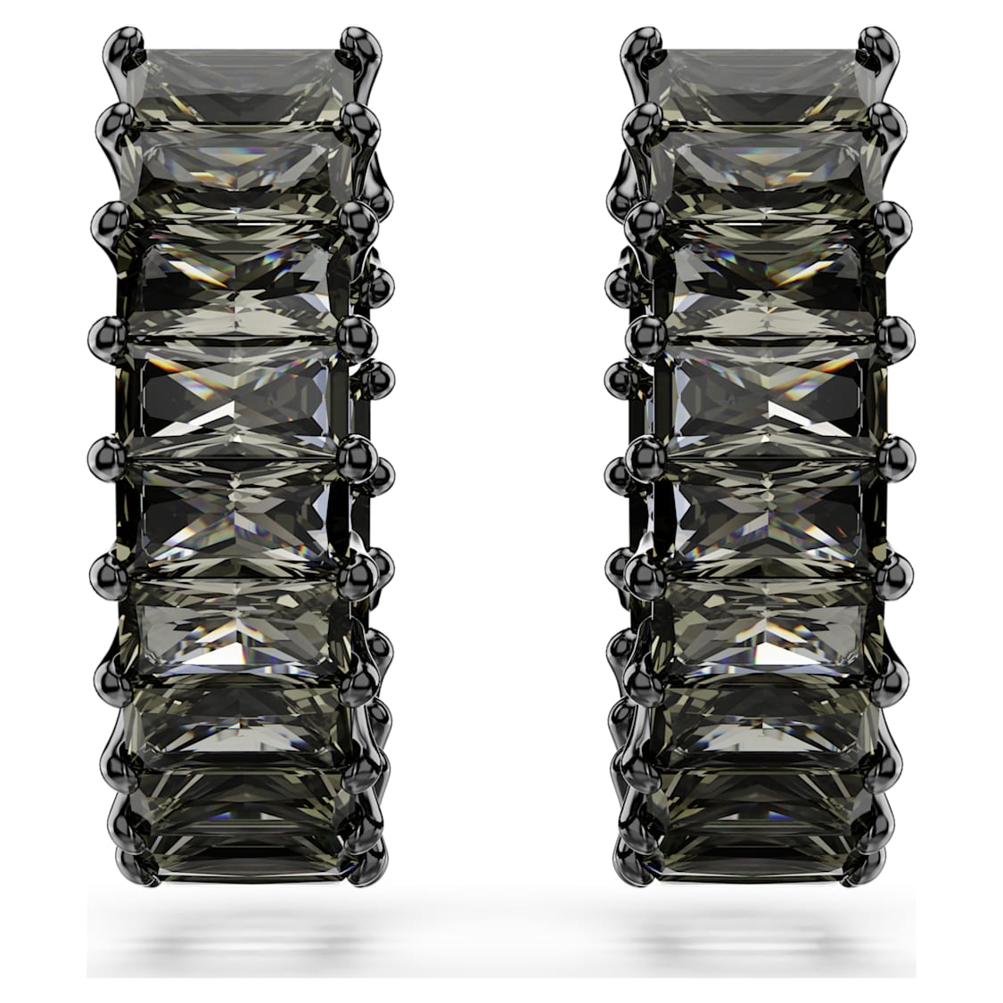 Matrix hoop earrings, Baguette cut, Gray, Ruthenium plated by SWAROVSKI