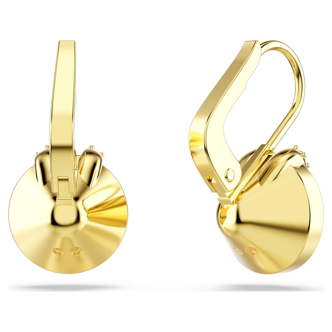 Bella V drop earrings, Round cut, Gold tone