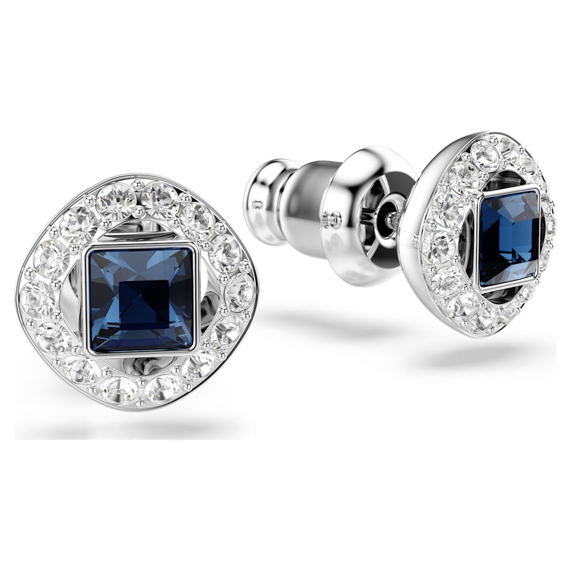 Una Angelic stud earrings, Square cut, Blue, Rhodium plated - Swarovski, 5662143