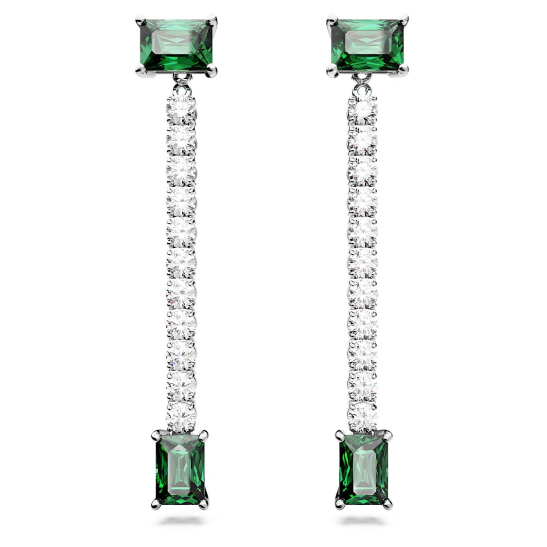 Matrix drop earrings, Mixed cuts, Green, Rhodium plated by SWAROVSKI