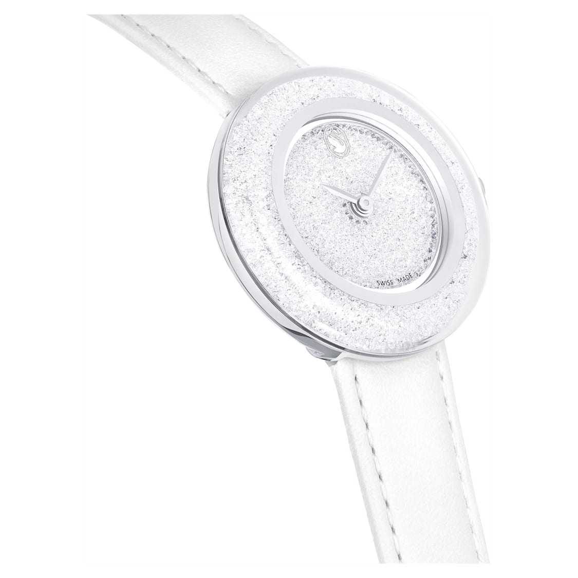 Crystalline lustre watch, Swiss Made, Leather strap, White, Stainless steel by SWAROVSKI